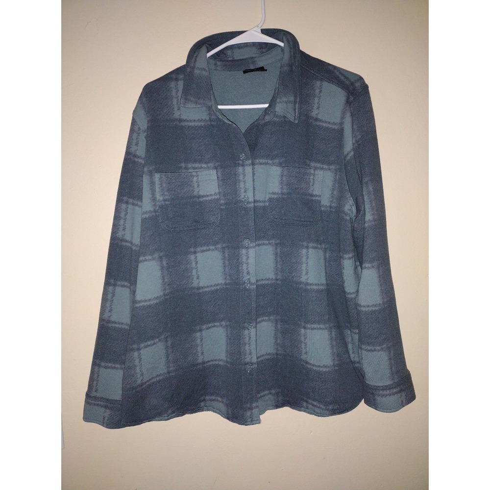 32 Degrees Heat Womens XL Blue Plaid Fleece Button Down‎ Shirt Long Sleeve
